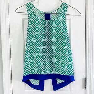 CHARMING CHARLIE • Green + Navy Printed Sheer Tank Top